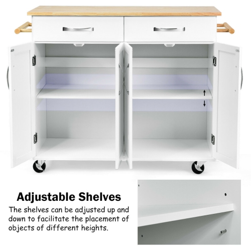 Costway Kitchen Trolley Island Utility Cart Wood Top Rolling Storage Cabinet Drawers