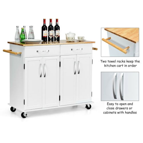 Costway Kitchen Trolley Island Utility Cart Wood Top Rolling Storage Cabinet Drawers