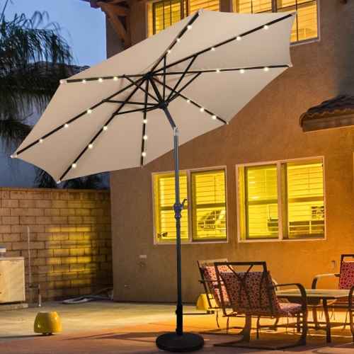 Costway 10ft Patio Solar Umbrella LED Patio Market Steel Tilt w/ Crank Outdoor