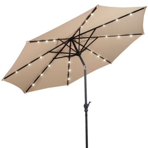 Costway 10ft Patio Solar Umbrella LED Patio Market Steel Tilt w/ Crank Outdoor