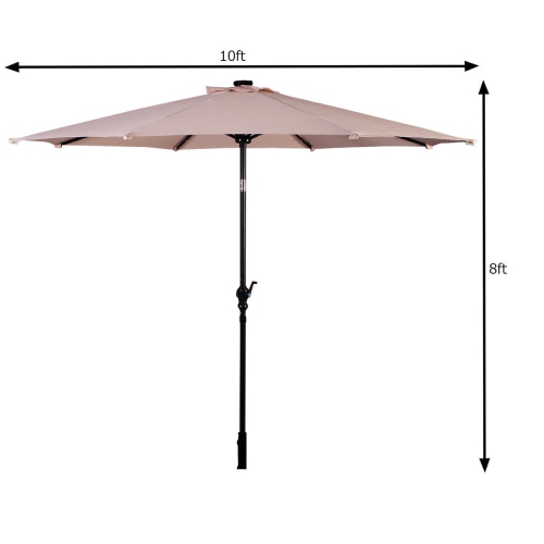 Costway 10ft Patio Solar Umbrella LED Patio Market Steel Tilt w/ Crank Outdoor