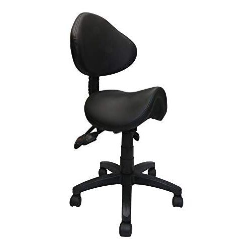 Nicer Furniture Adjustable Saddle Stool Swivel Salon Stool Massage Stool Dental Chair Black PU Leather with Backrest