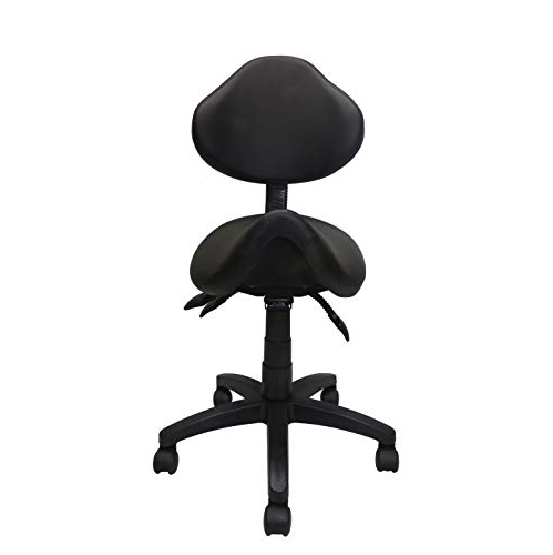 Nicer Furniture Adjustable Saddle Stool Swivel Salon Stool Massage Stool Dental Chair Black PU Leather with Backrest