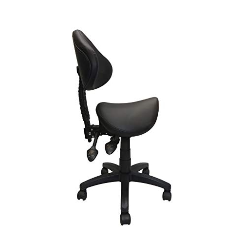 Nicer Furniture Adjustable Saddle Stool Swivel Salon Stool Massage Stool Dental Chair Black PU Leather with Backrest