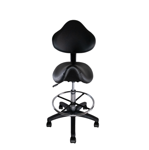 Nicer Furniture Adjustable Saddle Stool Swivel Salon Massage Dental Chair Black PU Leather with Backrest