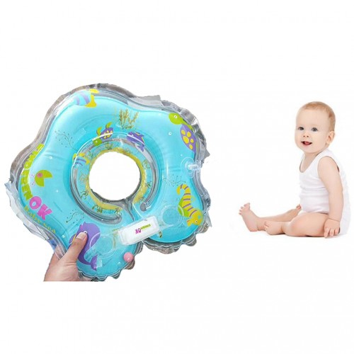 Baby Toddler Inflatable Neck Float Ring for Bath Swimming(For 2 to18 months)--Blue
