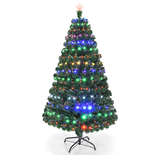 COSTWAY  6' Pre-Lit Artificial Christmas Tree Fiber Optic W/multicolor Led Lights & Stand