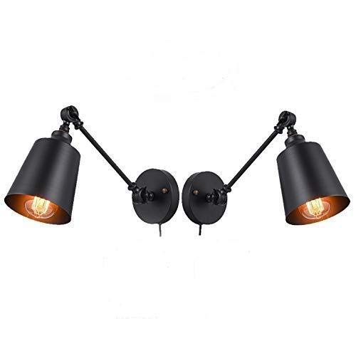 Hoxiya Plug In Wall Sconce Swing Arm Wall Lamp Fixture Adjustable Black Metal Wall Sconces For Bedroom Living Room