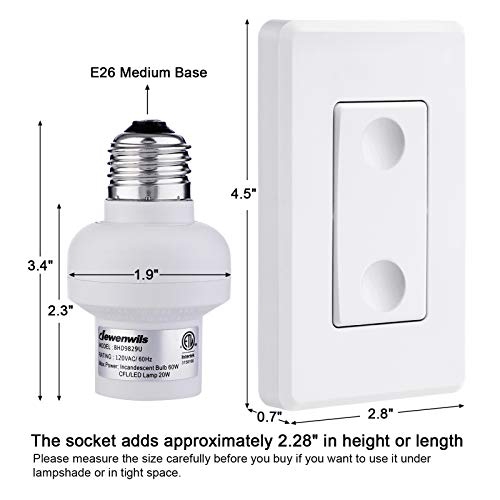No Wiring White Expandable ETL Listed DEWENWILS Remote Control Light Lamp Socket E26 E27 Bulb Base Adapter Wall Mounted Wireless Controlled Ceiling Light Switch Fixture