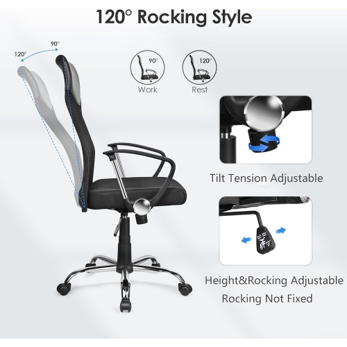 Adjustable Mesh Task Chair, High Back Office Chair Computer Desk Chair with 360-Degree Swivel and Armrests,Black