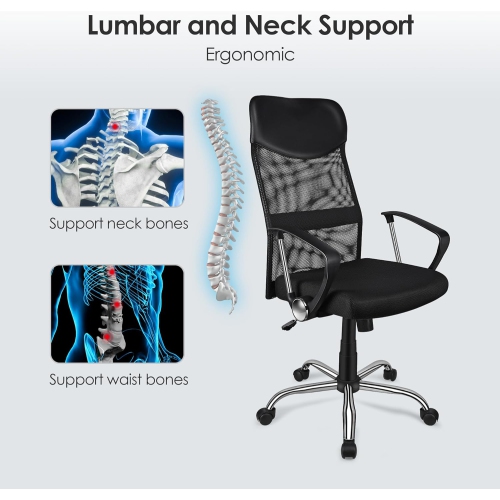 Adjustable Mesh Task Chair, High Back Office Chair Computer Desk Chair with 360-Degree Swivel and Armrests,Black