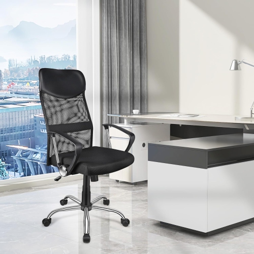 Adjustable Mesh Task Chair, High Back Office Chair Computer Desk Chair with 360-Degree Swivel and Armrests,Black