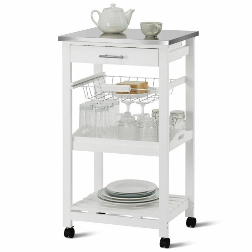 Rolling Kitchen Trolley Cart Stainless Steel Tabletop W//Storage Basket /&Drawers