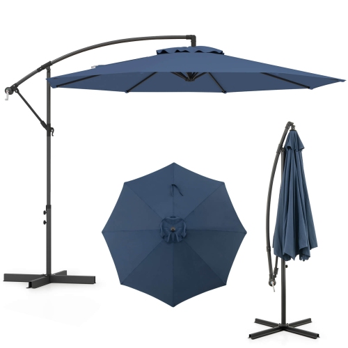 Costway 10' Hanging Umbrella Patio Sun Shade Offset Outdoor Market W/ Cross Base Blue