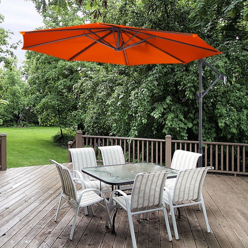 COSTWAY  10' Ft Hanging Umbrella Patio Sun Shade Offset Outdoor Market Cross Base Orange