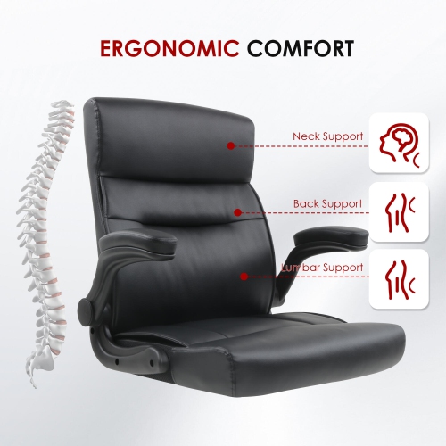Bonded Leather Office Chair, Ergonomic Executive Office Desk Chair with Flip-up Armrests, Black