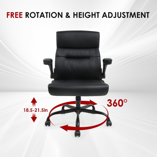 Bonded Leather Office Chair, Ergonomic Executive Office Desk Chair with Flip-up Armrests, Black