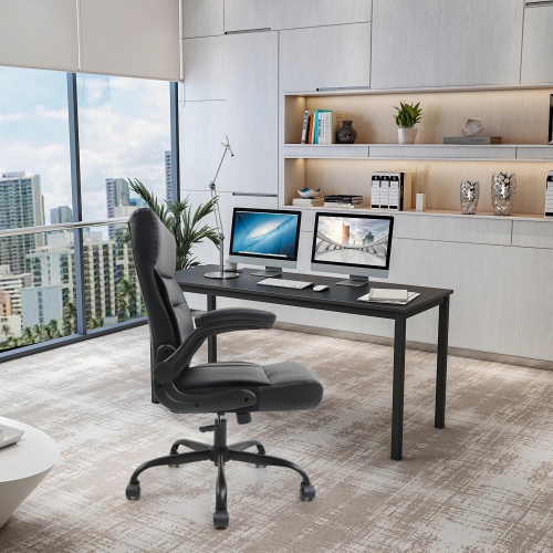 Bonded Leather Office Chair, Ergonomic Executive Office Desk Chair with Flip-up Armrests, Black
