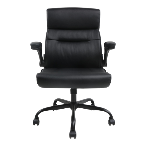 Bonded Leather Office Chair, Ergonomic Executive Office Desk Chair with Flip-up Armrests, Black