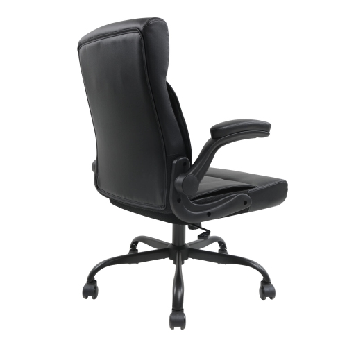 Bonded Leather Office Chair, Ergonomic Executive Office Desk Chair with Flip-up Armrests, Black