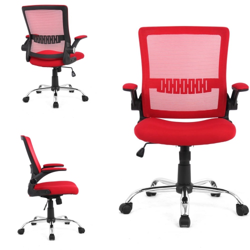 Chaise de bureau à dossier mi-hauteur en maille Moustache Chaise d'ordinateur de bureau ergonomique avec accoudoir rabattable, rouge