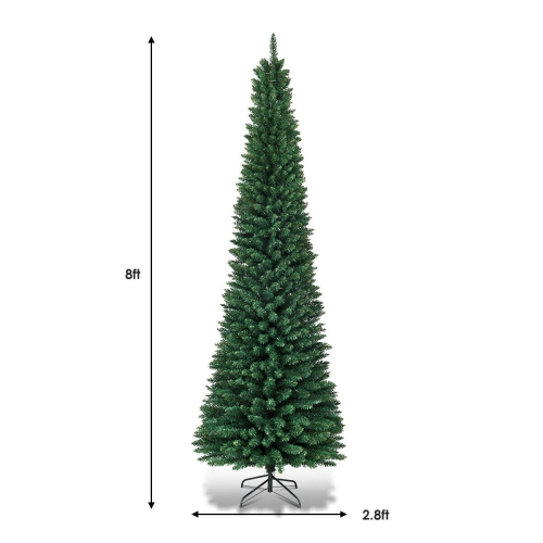 Gymax 8Ft PVC Artificial Pencil Christmas Tree Slim w/ Stand Home Holiday Decor Green