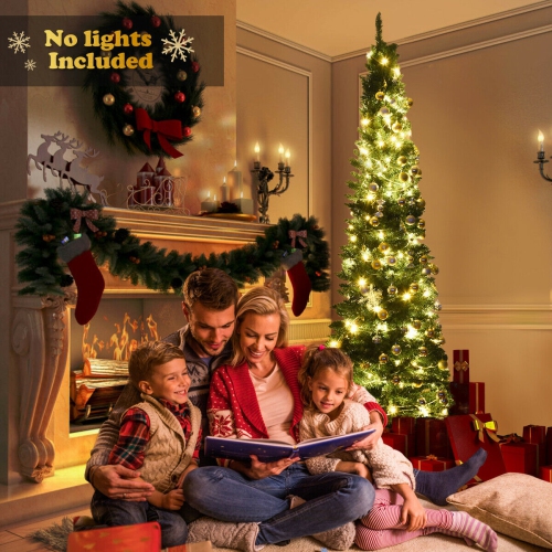 Gymax 8Ft PVC Artificial Pencil Christmas Tree Slim w/ Stand Home Holiday Decor Green