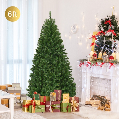 Costway 6Ft Pre-Lit Artificial Christmas Tree Premium Hinged w/ 350 LED Lights & Stand