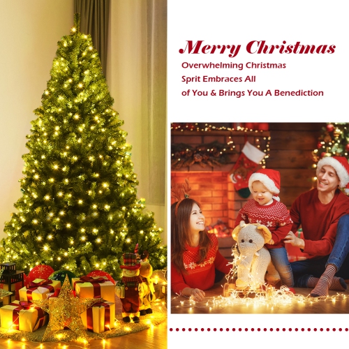 Costway 6Ft Pre-Lit Artificial Christmas Tree Premium Hinged w/ 350 LED Lights & Stand