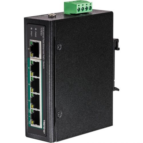 TRENDnet 5-Port Industrial Fast Ethernet PoE+ DIN-Rail Switch