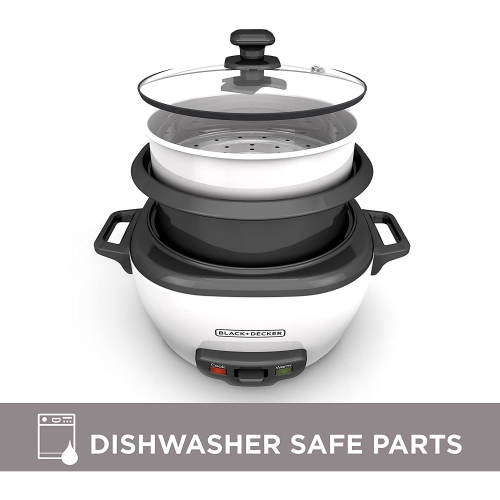 Black + Decker - Rice Cooker/Steamer, 6 Cup Capacity, Nonstick Bowl, White