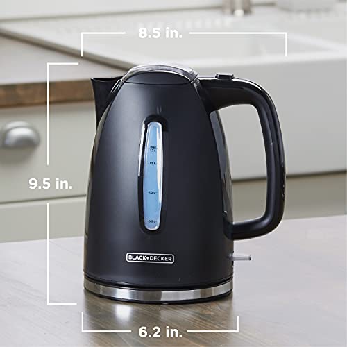 Bouilloire électrique Black+Decker 1,7&nbsp;L pour ébullition rapide avec filtre amovible et base pivotante, bouilloire sans fil