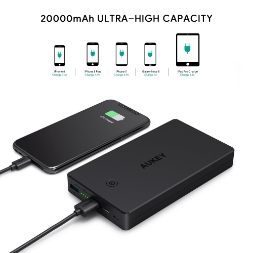 AUKEY 20000mAh Power Bank with Lightning & Micro Input Portable Charger, 3.4A Dual-USB Output Battery Pack