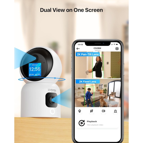 ZOSSI – caméra IP semi-sans fil de sécurité résidentielle 3MP Wi-Fi caméra de surveillance extérieure avec projecteur, audio à 2 voies, détection