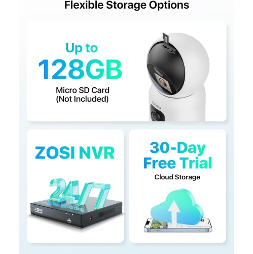 ZOSSI – caméra IP semi-sans fil de sécurité résidentielle 3MP Wi-Fi caméra de surveillance extérieure avec projecteur, audio à 2 voies, détection