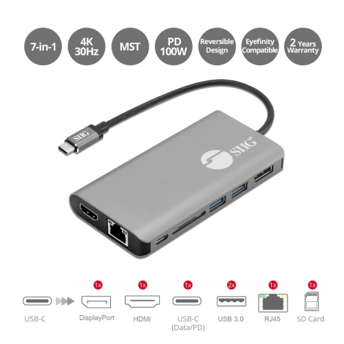SIIG USB-C MST Video with Hub, LAN and PD 3.0 Docking