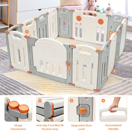 Costway Foldable Playpen 14 Panel Activity Center Safety Play Yard w/ Lock Door