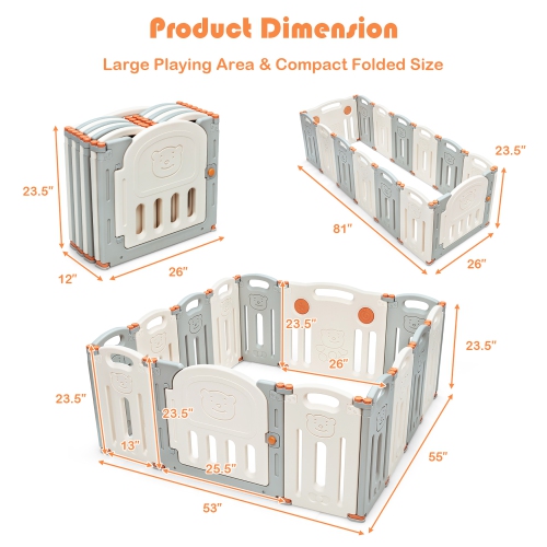 Costway Foldable Playpen 14 Panel Activity Center Safety Play Yard w/ Lock Door