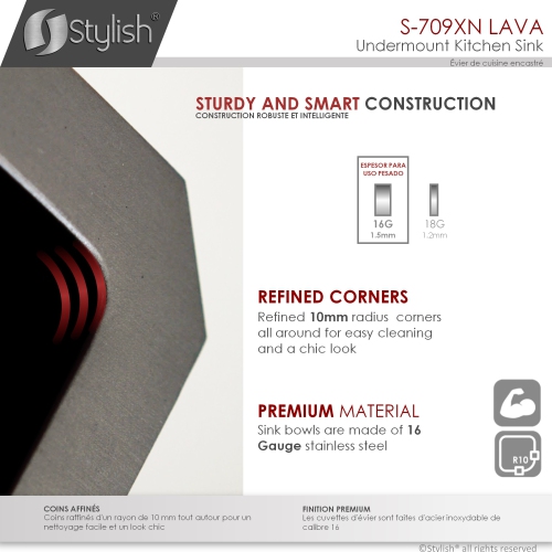 STYLISH 16 inch Graphite Black Single Bowl Undermount Stainless Steel Kitchen Sink with Grid and Basket Strainer