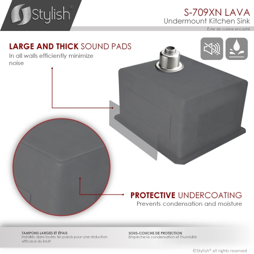 STYLISH 16 inch Graphite Black Single Bowl Undermount Stainless Steel Kitchen Sink with Grid and Basket Strainer