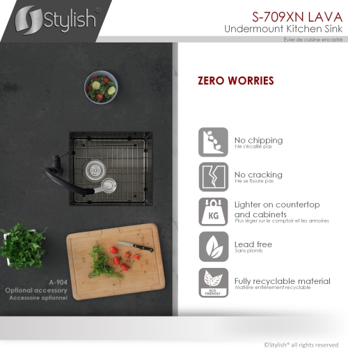 STYLISH 16 inch Graphite Black Single Bowl Undermount Stainless Steel Kitchen Sink with Grid and Basket Strainer