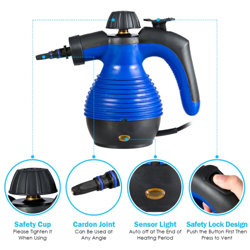 Costway Multifunction Portable Steamer Household Steam Cleaner 1050W W/Attachments Blue