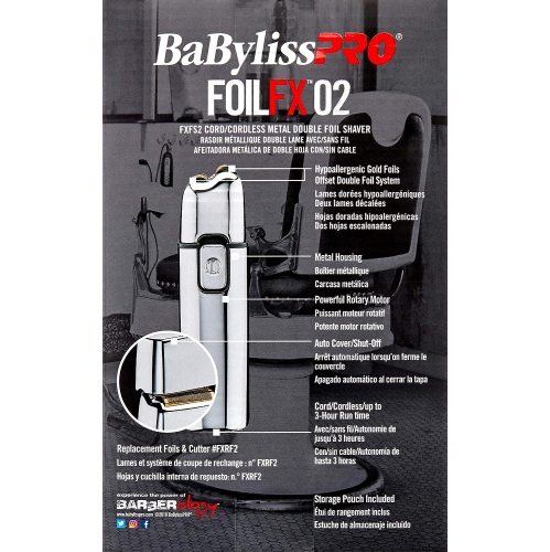 BaBylissPRO FoilFX Metal Double Foil Shaver, Silver #FXFS2