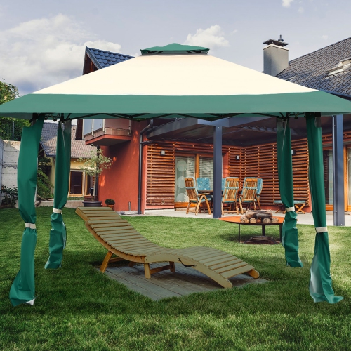 Costway 13'x13' Gazebo Canopy Shelter Awning Tent Patio Garden Green