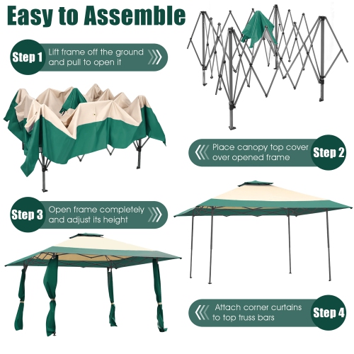 Costway 13'x13' Gazebo Canopy Shelter Awning Tent Patio Garden Green