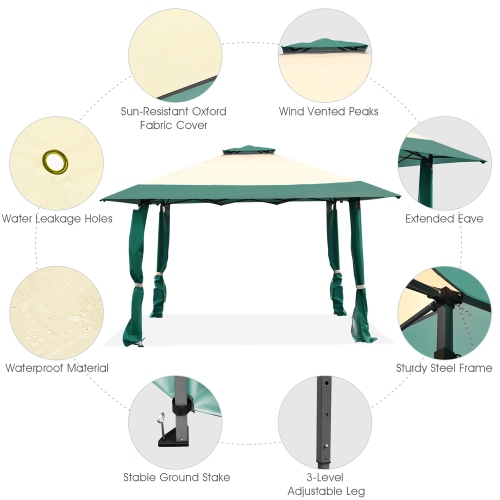 Costway 13'x13' Gazebo Canopy Shelter Awning Tent Patio Garden Green