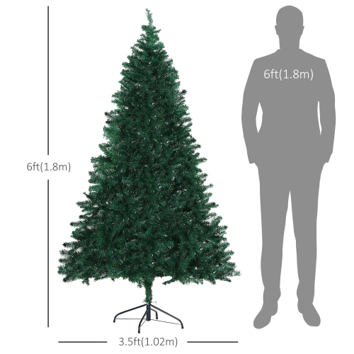 Sapin de Noël HOMCOM de 6 pi, sapin artificiel non éclairé, assemblage facile, pieds en métal massif, 1000 pointes, vert