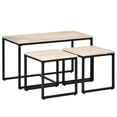 HOMCOM  Nesting Coffee Table Set Of 3, Modern End Tables With Metal Frame for Living Room Home Furniture, Natural In Black