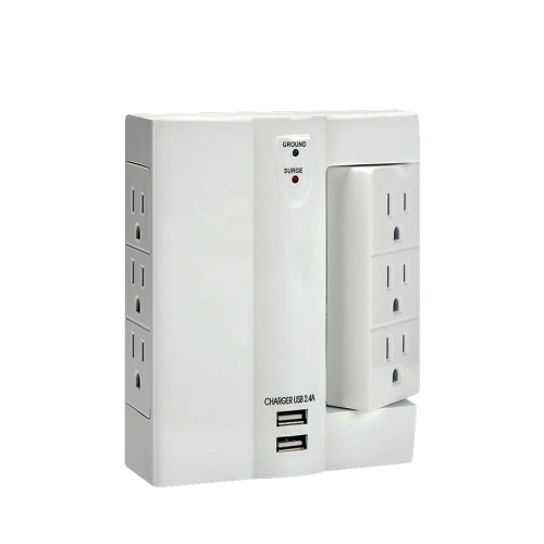 XTRICITY  3-70629 Surge Protector Wall-Tap Swivel 6 Outlets 1000 Joules With 2 USB Ports In White