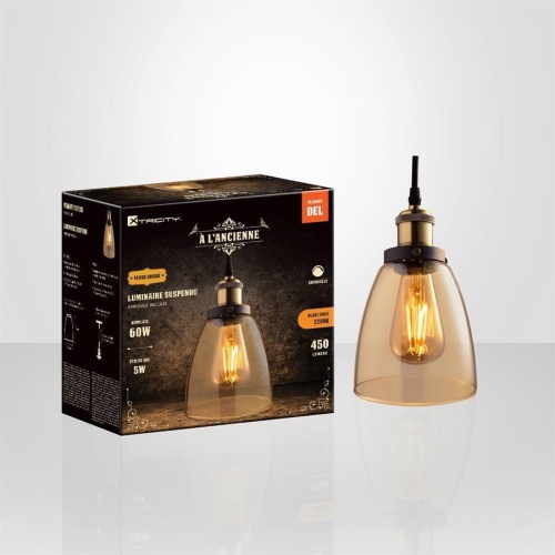 Xtricity - Amber Glass Pendant Light, LED Bulb Included, From the Old Fashioned Collection
